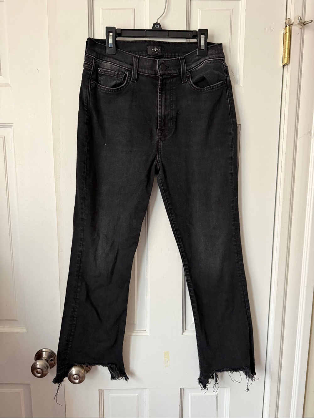Black Raw Hem Straight 7 for all mankind Jeans